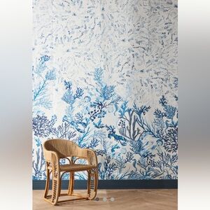 Anthropologie Blue and White Coral Wallpaper